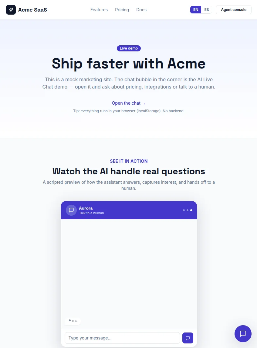 AI Live Chat on a phone showing the visitor chat widget